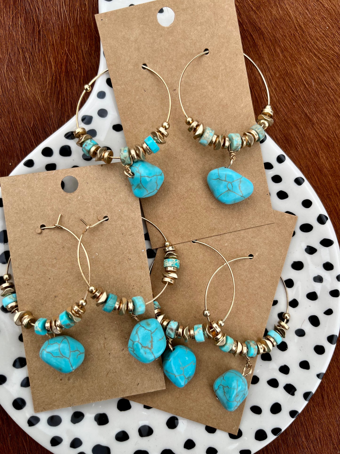 Turquoise Stoned Hoops - Earrings