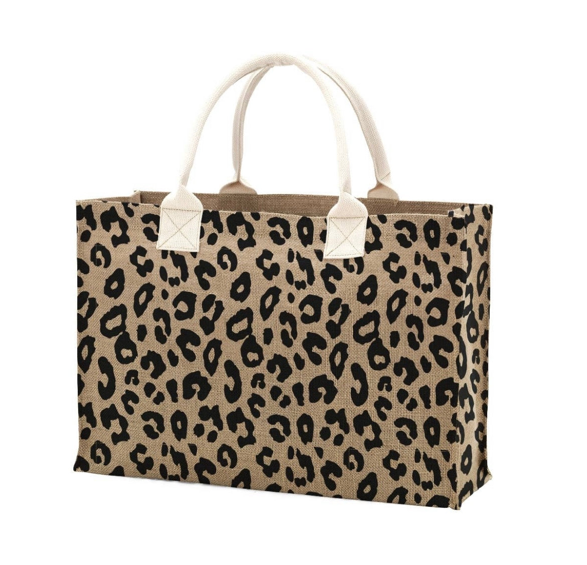 Leopard Burlap Tote Bag