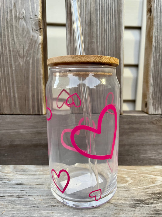 Pink Heart - Beer Can Glass