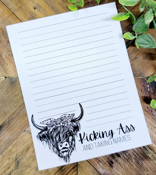 Kicking Ass And Taking Names Highland Cow Notepad